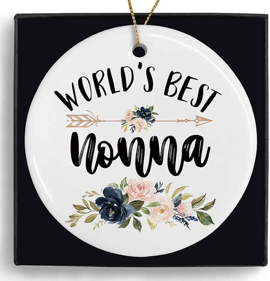 World's Best Nonna Ceramic Ornaments Gifts, Italian Grandma Grandmother Round Hanging Ornament Decor Decorations for Christmas Tree Car, Thank You Appreciation Gifts for Nonna Birthday Holiday