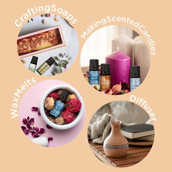 Folkulture Essential Oils for Home | Set of 6 (0.34 fl oz x 6) Sandalwood Essential Oil, Palo Santo Diffuser Oils for Relaxation | Pine & Cedar Oil Scents | Eucalyptus & White Sage Oil for Women