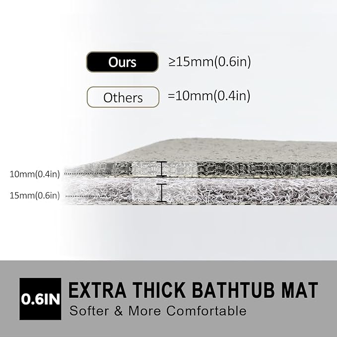 Nonslip Bathtub Mat, Anti Slip Bath Mat 0.6" Extra Thick, Quick Dry Bath Tub Anti Slip Shower Mat, Loofah Non-Slip Bath Mat for Tub Bathroom Pool Kitchen Entryway Home Hotel(Light Gray 24x27)