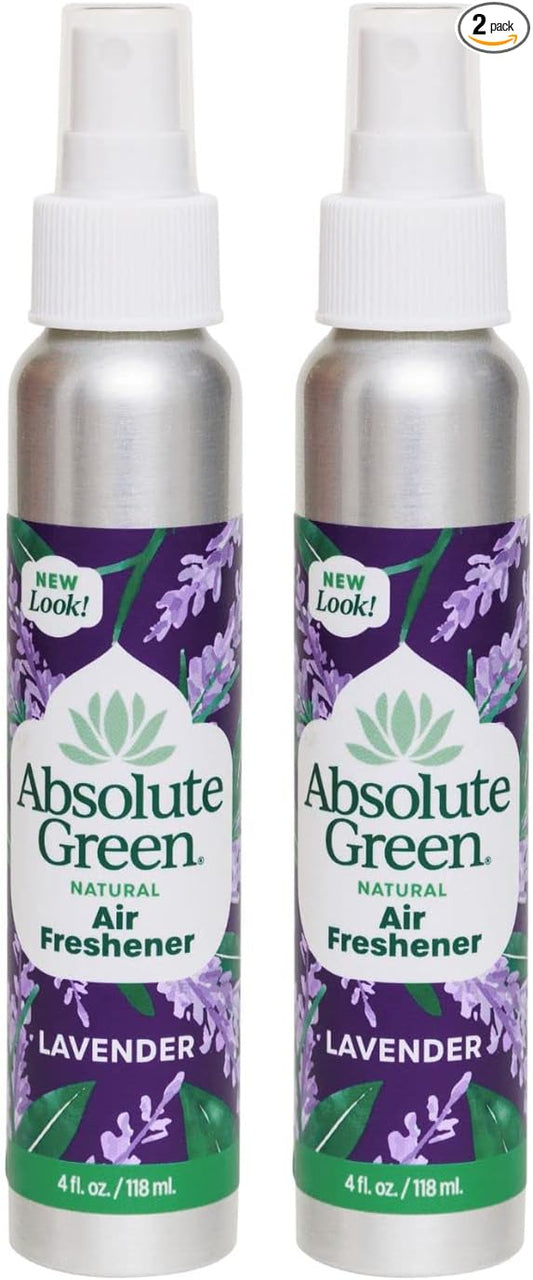 Absolute Green Air Freshener Room Spray, Non-Toxic, Cover Odors, Safe around Kids and Pets, Natural Lavender Scent 4oz (2 Pack)
