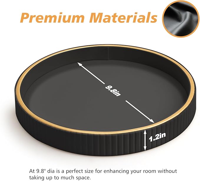 SANZIE Leather Desktop Storage Organizer Premium Serving Tray for Sundries, Cosmetics, Phone, Wallet, Cutlery - Decorative Valet Tray, Black