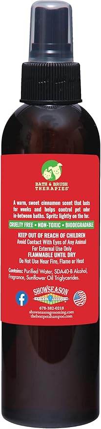 Showseason Animal Products Bath & Brush Therapies® Cinnamon Nice Pet Cologne For Dogs 4.5 oz | Long-Lasting Odor Eliminator | Paraben-Free | Biodegradable & Non-Toxic | Made in USA