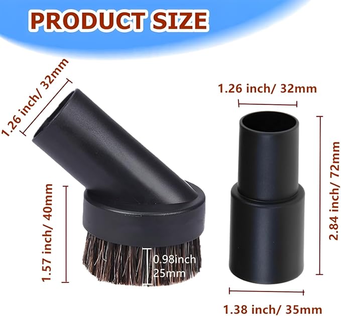Vacuum Brush Attachment,25mm Horse Hair Brush with 1-1/4 to 1-3/8 Inch Hose Adapter for HV300 HV301 HV322 HV320 and Most 1.25 Inch Vacuum Cleaner