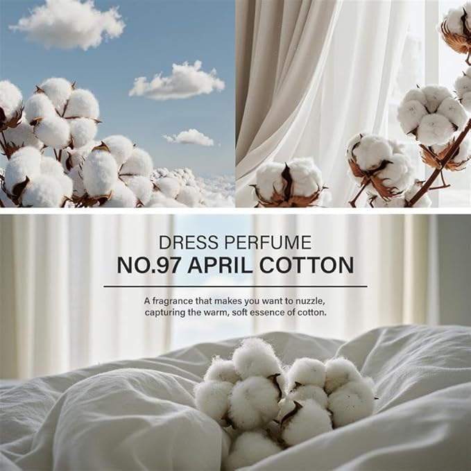 W.Dressroom No.97 April Cotton Living Clear Perfume, Body Mist & Fabric Spray Deodorizer, Alcohol-Free Water-Based, Odor Neutralizer for Clothes, Bedding & Room, Travel Size 2.36 oz
