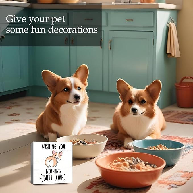 Corgi Gifts For Women, Christmas Corgi Dog Decorations, Funny Wishing For Nothing But Love Wood Box Sign Block for Shelf Tabletop Decor, Kitchen Office Farmhouse Bathroom Decor, 5 x 5 Inch