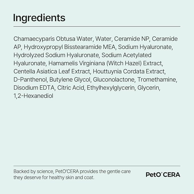 PetO’Cera CL’Ear Ear Cleaner for Dogs & Cats with 52% Hinoki Cypress Water, Cica & Heartleaf Extract, Soothes Itching, Removes Debris, Odor, Alcohol-Free, Fragrance-Free, Hypoallergenic, 4 fl oz