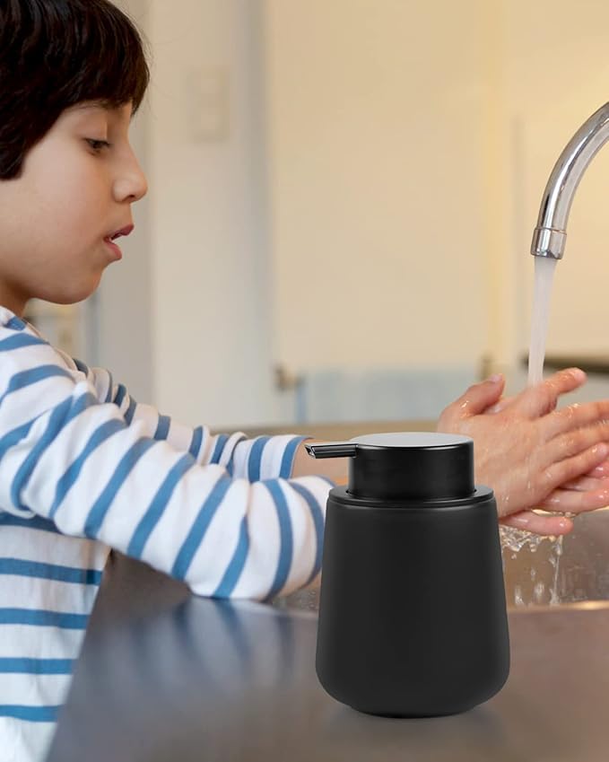 Bosilunlife Black Lotion Dispenser - 12Oz Ceramic Soap Dispenser Bathroom Refillable Liquid Hand Wash Dispenser for Bathroom Kitchen Dish Soap Dispenser with Easy-to-Press Pump