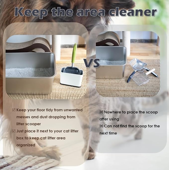 Large Aluminum Cat Litter Scoop with Holder - Heavy Duty Kitty Metal Scooper & Speed Sifter with Comfortable Grip - Stainless Steel Scooper Stand for Cat Litter Box