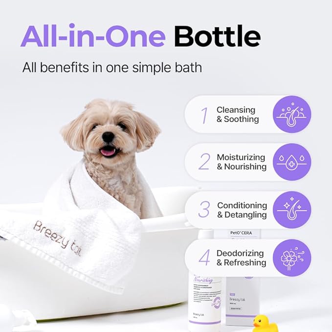 PetO’CERA Nourishing 2-in-1 Dog Shampoo and Conditioner for Allergic, Itchy, Dry, Sensitive Skin, Deodorizing Detangler for Poodle & Doodle, Puppy Safe, Tearless, Sulfate-Free, 16.9 fl oz/500ml