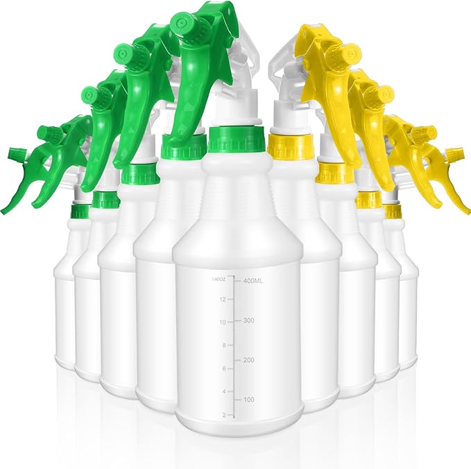 10 Pack Spray Bottles 16 oz Empty Water Spray Bottles for Cleaning Heavy Duty Refillable Squirt ‌container with Measurements Adjustable Nozzle for Household(Yellow,Green,Stylish Style)