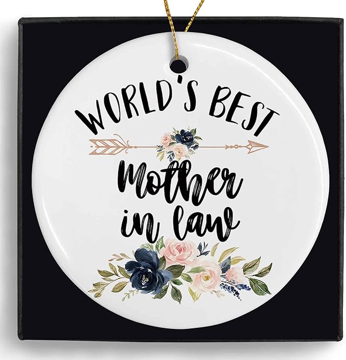 World's Best Mother in Law Ceramic Ornaments Gifts, Mother in Law Hanging Ornament Decor Decorations for Christmas Tree Car, Thank You Appreciation Gift for Mother in Law Birthday Mother's Day