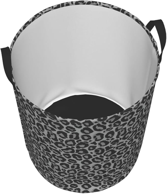 Leopard Cheetah Print Laundry Hamper Bag With Waterproof Liner - Round Laundry Basket Foldable Clothes Storage Organizer For Bathroom Bedroom Nursery Dorm, S-16.5"X 13.8"