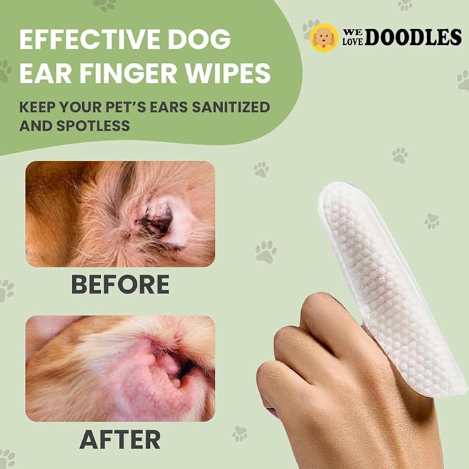 We Love Doodles Dog Ear Wipes - Pre Soaked Finger Ear Wipes for Dogs, Safe & Gentle Ear Cleaner for Dogs, Cleans & Deodorizes, Pet Wipes for Dogs, Dog Cleaning Wipes for Easy Grooming, 100 pcs