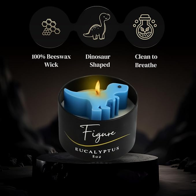 Blue Dinosaur Candle – Handcrafted Soy & Beeswax Blend with Eucalyptus Essential Oil | Refreshing Candle for Kids & New Moms | Calming Aroma, Cute Dino Gift, Clean Burn, Made in USA