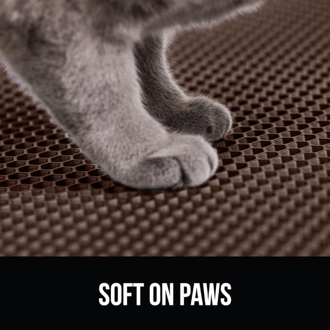 GORILLA GRIP Honeycomb Cat Litter Box Mat, Two Layer Trapping Waste Mats, Soft On Paws, Litter Box Supplies and Essentials for Indoor Cats, Traps Excess, Water Resistant for Floors, 24x15 Brown
