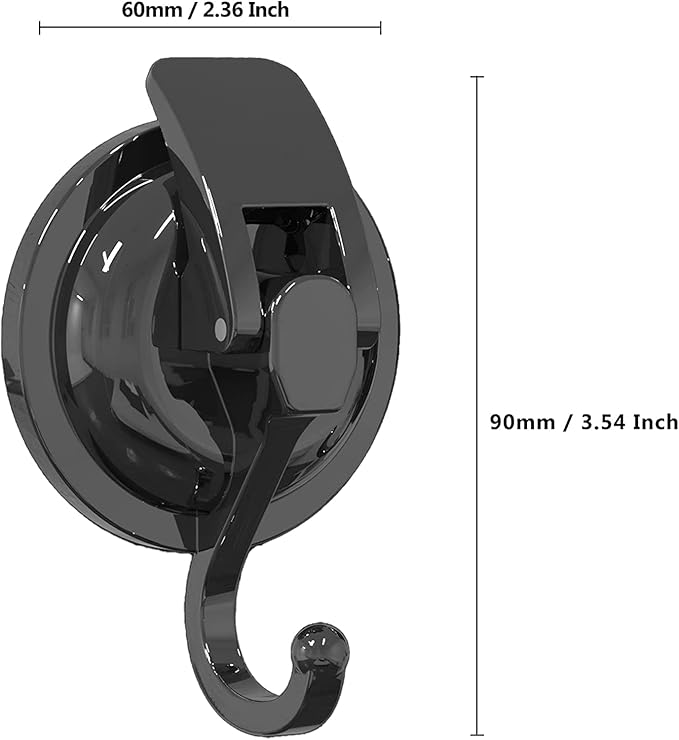 Heavy Duty Vacuum Suction Cup Hooks, Gun Silver Plated Polished Super Suction for Kitchen Bathroom, 4 Pack