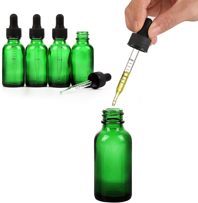 24 Pack,1oz Glass Dropper Bottle,Green Tincture Bottles with Dropper,Pretty Finish for All Kinds of Liquids,Oil Bottles for Hair- Stronger Suction ideal for Leakproof Travel