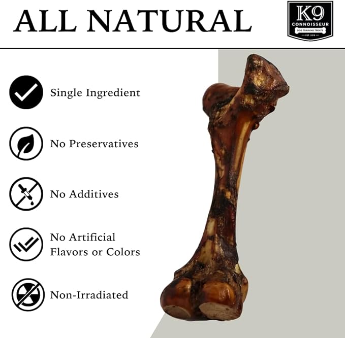 K9 Connoisseur Single Ingredient Dog Bones Made In USA For Large Breed Aggressive Chewers All Natural Long Lasting Meaty Mammoth Marrow Filled Bone Chew Treat Best For Dogs Over 50 LBS -Goliath 1 Pack