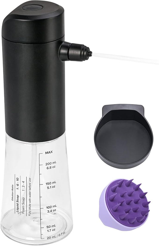 Airversa Electric Foaming Shampoo Dispenser with Hair Scalp Massager Brush 1100mAh IPX8 Shampoo Foamer for Woman Men Baby Kid Dog Cat ES1-Black Kit