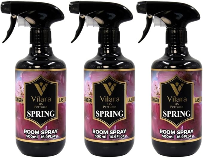 Vilara US Room Spray Freshener – Long-Lasting Luxury Perfume Scent, Linen & Fabric Spray for Bedding, Furniture, Home & Bedroom Aromatherapy – 16.9 fl oz (Spring Pack 3)
