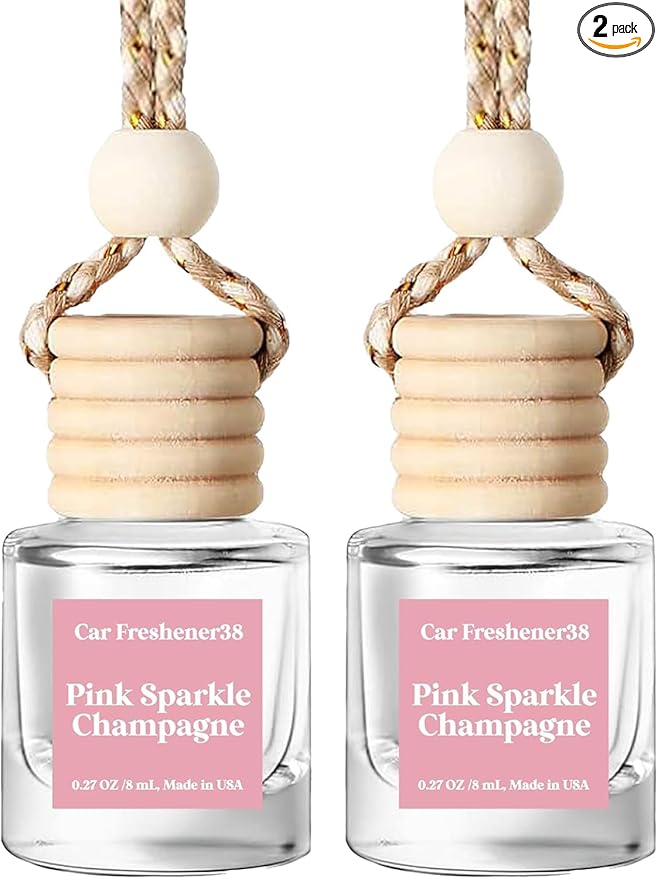 C Classy Car Air Freshener Hanging 2 Pack, Pink Sparkle Champagne Essential Oil Diffuser for C ar, Long-Lasting Fragrance, Car Air Fresheners for Women & Men Gift, Made in USA