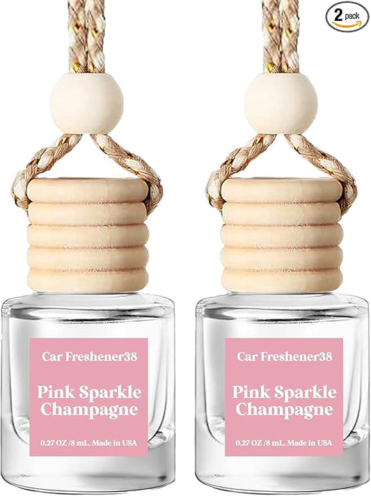 C Classy Car Air Freshener Hanging 2 Pack, Pink Sparkle Champagne Essential Oil Diffuser for C ar, Long-Lasting Fragrance, Car Air Fresheners for Women & Men Gift, Made in USA