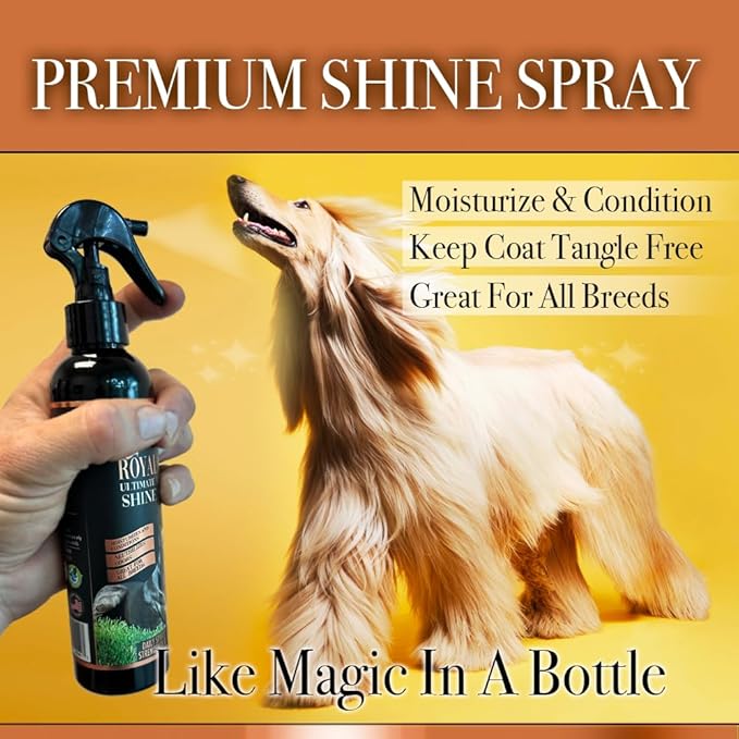 King Kanine Coat Shine Dog Spray - Royal Coat Dog Spray Deodorizer Perfume - Premium Moisturizing Coat and Shine Spray - Promotes Soft Healthy Skin - 8oz