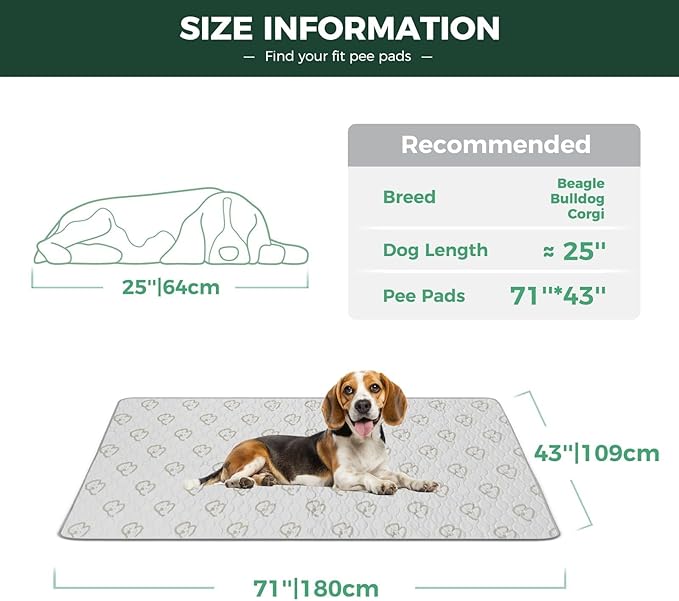 FXW Washable Pee Pads for Dogs, Puppy Pads with Super Absorbent, Specifically Designed for FXW Rollick/Homeplus 32/40/45inch 6 Panels Dog Playpen, 71" × 43" Rectangle, Khaki, 1 Pack