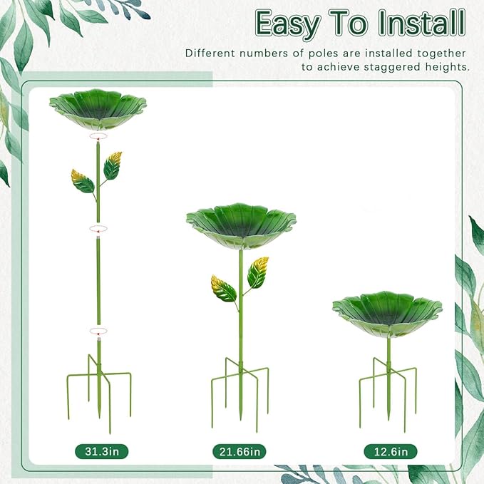 2 Pack Bird Bath for Outside, 31.3" H Metal Birdbaths, 10.63" Dia Garden Flower Bird Water Bowl, Freestanding Hummingbird Bath for Outdoors Garden Patio Yard Decor (Red,Green)