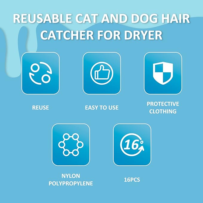 16 Pcs Laundry Pet Hair Remover Reusable Washing Hair Catcher Floating Pet Hair Removal Balls Lint Remover Balls Easy to Use Washing Balls for Pet Hair Washing Machine Dryer Clothes