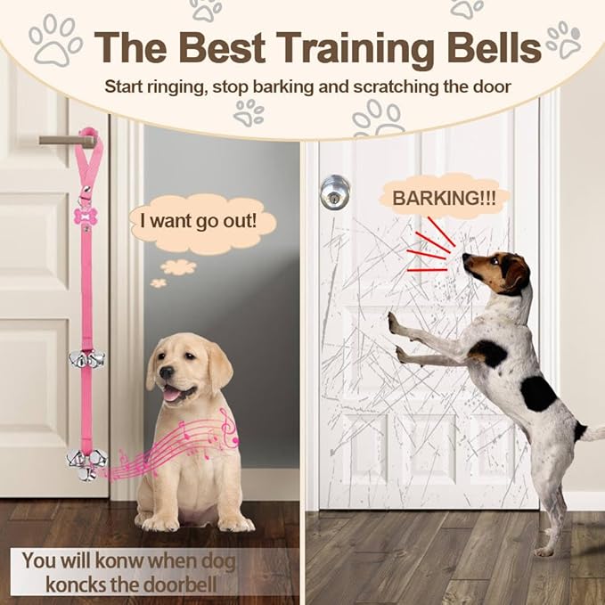 2 Pack Dog Door Bells Dog Doorbell to go Outside Puppy Train Bell for Dogs to Ring to go Potty Puppy Toilet Training Bell Jingle Bells for Door Knob Girl Puppy Essentials Accessories (Pink)