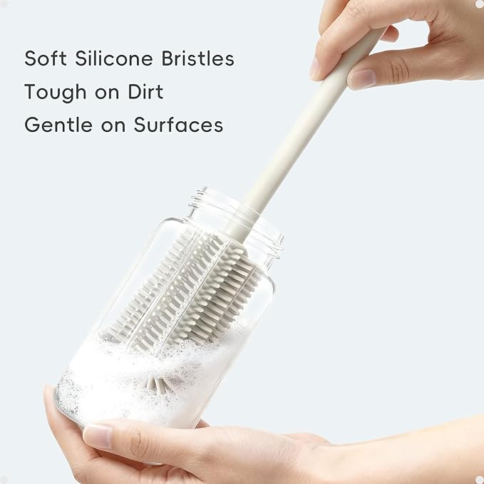 Baby Bottle Brush and Straw Cleaner Brush Set, Extra Long Double-Ended Soft Silicone Brush Cleaner for Baby Bottles, Water Bottles, Cups, Breast Pumps, Detachable & Hangable