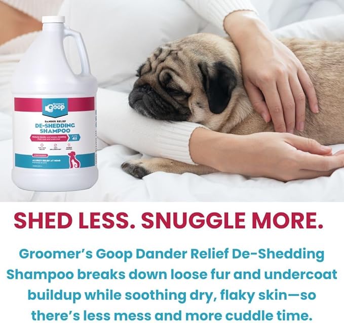 Groomer’s Goop Dander Relief De-Shedding Pet Shampoo – Deep Cleansing Formula Reduces Shedding & Dander in Dogs & Cats, Soothes Dry Skin, Moisturizes with Vegan Collagen - 1 Gallon Bottle