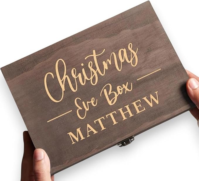 Personalized Christmas Eve Box Custom Engraved Wooden Memory Box Party Favor Xmas Traditional Santa Gift Box for Kids Family Friends - Rustic Memento Keepsake Box Perfect Holiday Gifts for Him Her