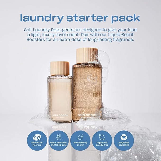Snif Rain Check Laundry Detergent & Scent Booster Starter Pack – Clean Fresh Rain-Inspired Fragrance, Premium Non-Toxic Laundry Set, HE Safe, Non-Irritating (16oz + 8.5oz)