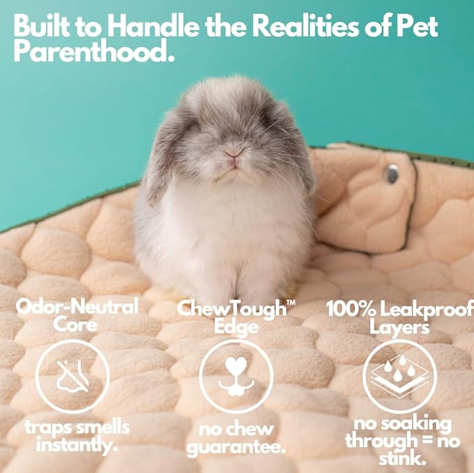 Hopp'd™ HutchLiner 2.0 Premium Guinea Pig Cage Liner Washable Fleece Bedding for Rabbits & Guinea Pigs | Waterproof, Odor Control, Cooling Mat, Anti-Slip Bunny Mat & Pee Pad | C&C Cages (2x4)