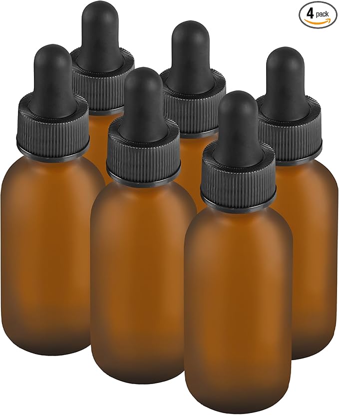 4 Pcs, 1oz Dropper Bottle, Amber Glass Eye Dropper Bottle, Tincture Bottles with Dropper, Pretty Finish, Leak-Proof Design, Stronger Suction for All Kinds of Mixed Liquids