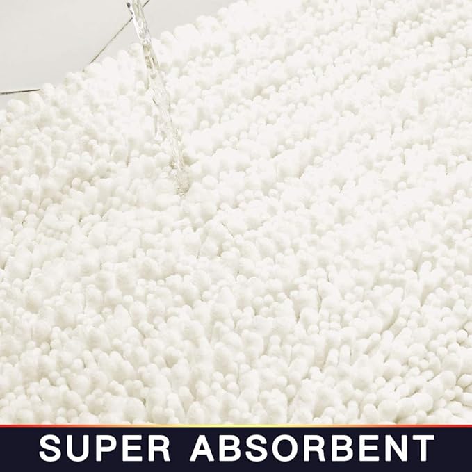Walensee Large Bathroom Rug Non Slip Bath Mat (24x60 Inch Ivory) Water Absorbent Super Soft Shaggy Chenille Machine Washable Dry Extra Thick Perfect Absorbant Best Plush Carpet for Shower Floor