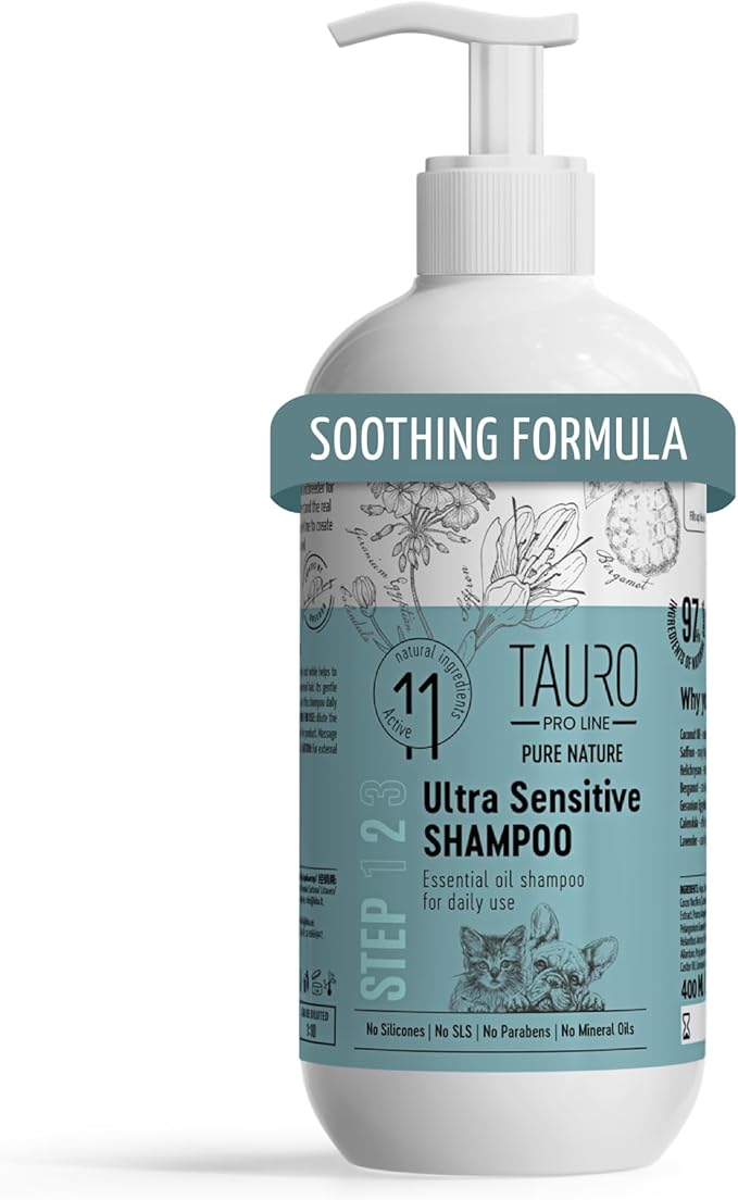 Tauro Pro Line Hypoallergenic Dog Shampoo Itchy Skin Relief, Moisturizing, Anti Itch Cat & Puppy Shampoo (Ultra Sensitive - 13.5 Fl Oz)