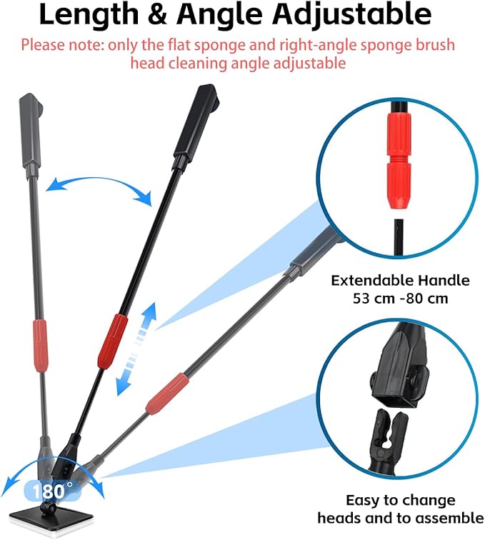 Aquarium Cleaning Tools, 7 in 1 Fish Tank Cleaning Kit with Adjustable Long Handle,Aquarium Sponge Brush, Scraper Cleaner,Fish Net,Tube Brush,Fork,Gravel Rake for Fish Tank Cleaner