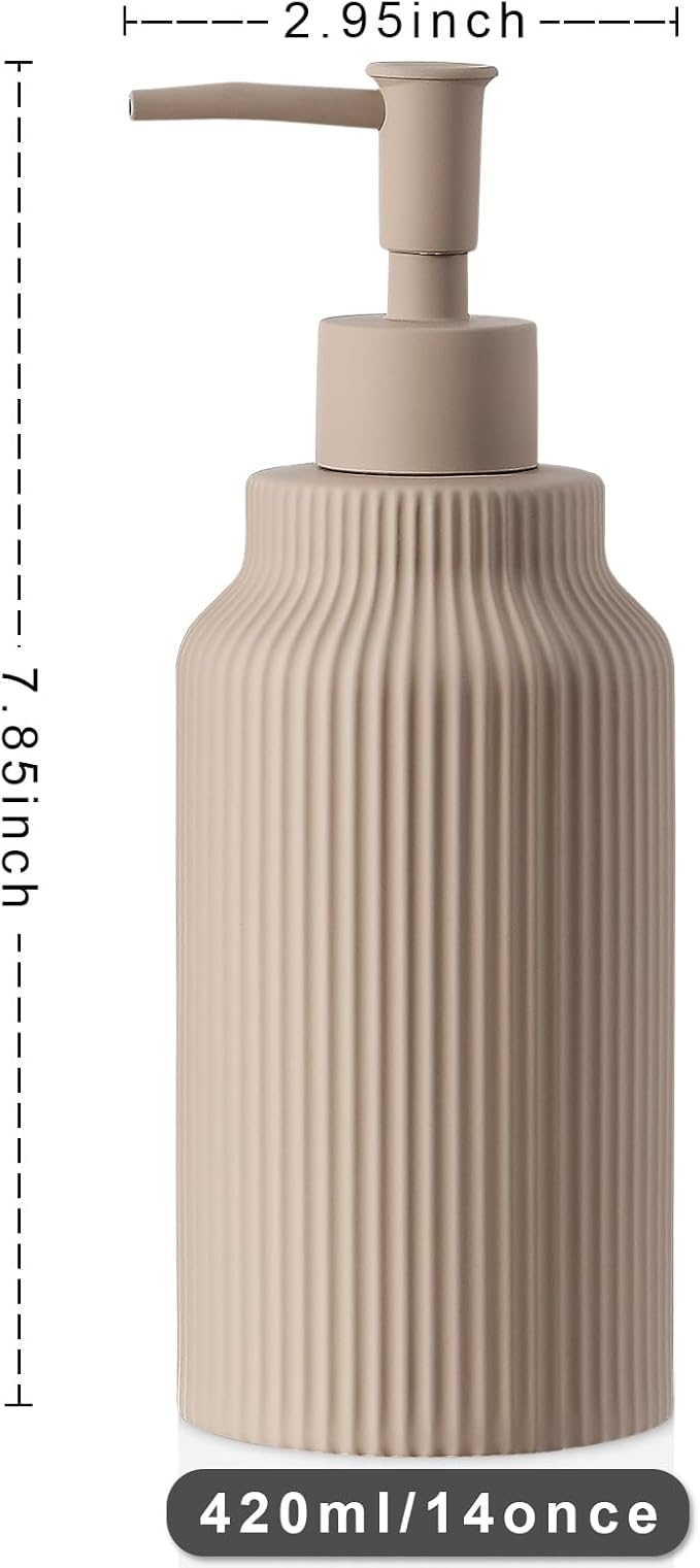 Modern Ceramic Soap Dispenser for Bathroom，14oz Ceramic Soft Touch Hand Lotion Dispenser with Pump，Liquid soap Dispenser for Kitchen Rubber Paint (Khaki)