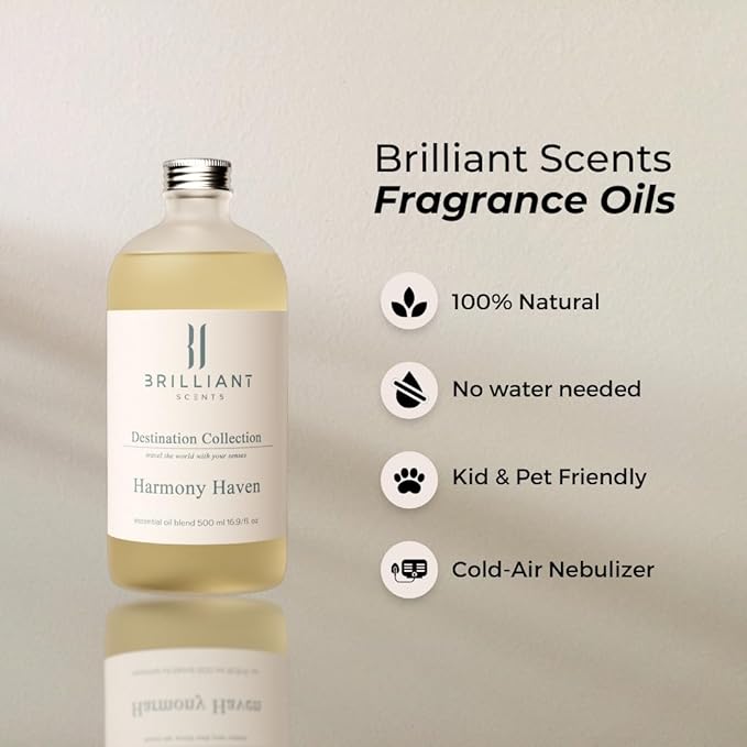 Brilliant Scents Harmony Haven Fragrance Oil 200ml - Premium Diffuser Oil for Home, Office, Hotels - Long Lasting, Plant-Based, Meets IFRA Standards, USA-Made - Citrus & Subtle Spice Scent