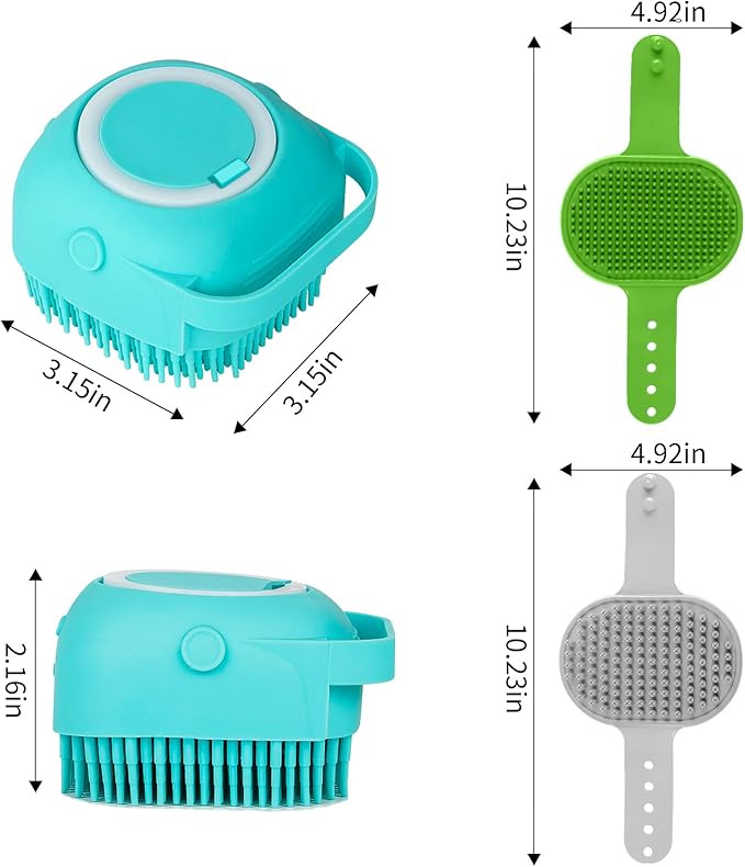 Comotech 6PCS Dog Bath Brush & Dog Toothbrush | Adjustable Handle Shampoo Brush & Scrubber for Short & Long Haired Dogs & Cats | Effectively Solve Odor & Stain Removal Problems (Blue Green Gray)