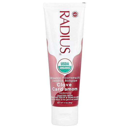 Radius USDA Organic Gel Toothpaste, Non Toxic, Designed to Improve Gum Health and Reduce the Risk Gum Disease, Red, Clove Cardamom, 3 Ounce