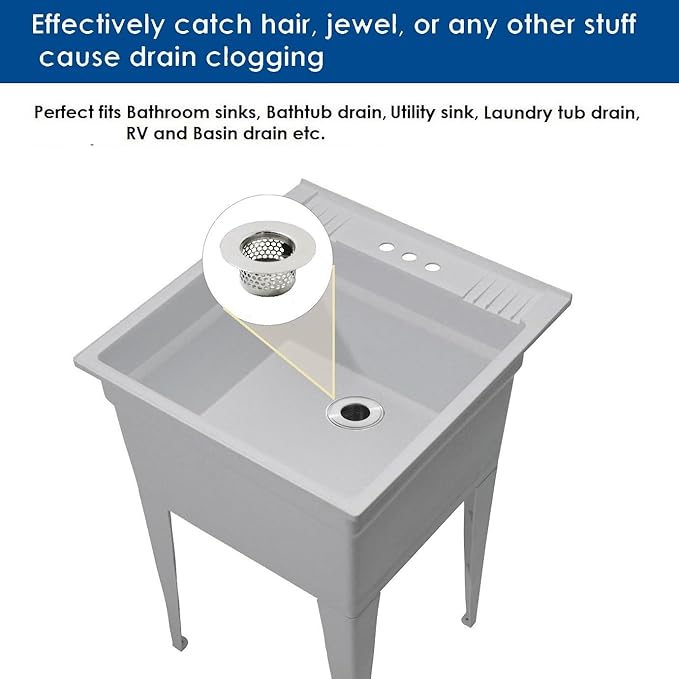 Bathtub Drain Cover, Bathtub Strainer, Drain Hair Catcher for Bathtub Laundry Utility Sink, Fit Hole Size 1.5" and Depth More Than 1.1" (3-Pack)