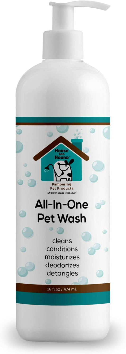 House and Hound All-in-One Pet Wash | Moisturizes, Deodorizes, Detangles – Dog Shampoo and Conditioner for Sensitive Skin – Gentle for All Breeds, Natural Ingredients – 16 oz
