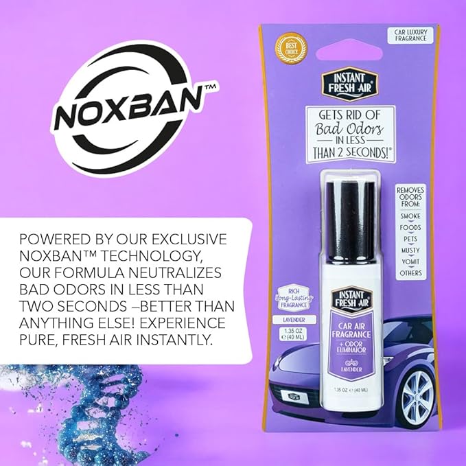 2-Pack: Dual-Action CAR AIR Freshener Lavender - Instantly Eliminates Odors from Smoke, Food, Pets, Must and more in 2 Seconds, For Commuters, Pet Owners, Rideshare Drivers,1.35 Oz - INSTANT FRESH AIR