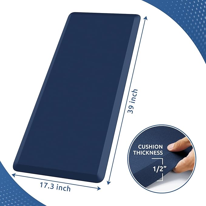 KitchenClouds Kitchen Mat Cushioned Anti Fatigue Kitchen Rug 17.3"x39" Waterproof Non Slip Kitchen Rugs and Mats Standing Desk Mat Comfort Floor Mats for Kitchen House Sink Office (Blue)