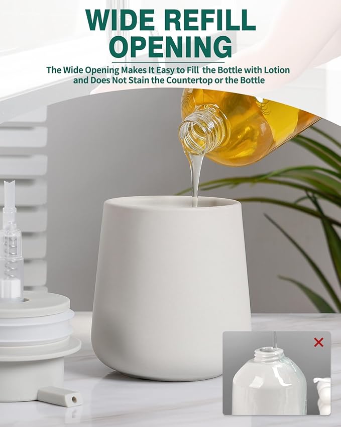 Bosilunlife Soap Dispenser Bathroom - Grey Ceramic Soap Dispenser Lotion Hand Pump Dish Soap Bottle for Kitchen 12oz Refillable Liquid Hand Wash Dispenser for Bathroom