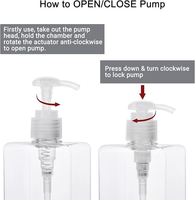 Suream Refillable Shampoo and Conditioner Bottles, 9.5oz/280ml Clear Plastic Pump Dispensers for Shower, Square Empty Bathroom Bottle for Body Wash, Essential Oil, Soap Liquid, Lotion, 3Pack